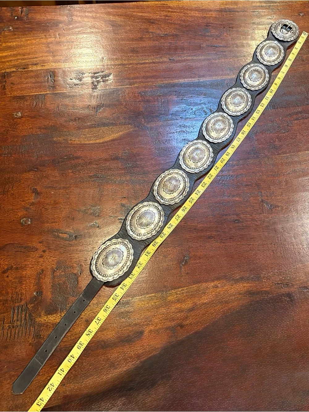 Vintage Ralph Lauren Black Leather Western Concho Belt with Silver Medallions - Picture 14 of 15